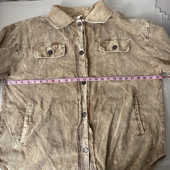 Bibi Corduroy Shacket Tan Pockets Distressed Women's Size XL Style IP4500-01 - Picture 14 of 16